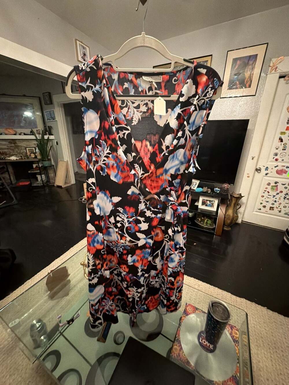 Dana Buchman Floral Dress Size L Sleeveless V-Neck Faux Wrap